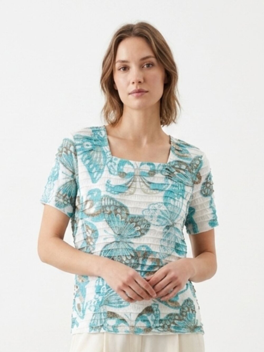 Alfred Dunner Top Blue Butterfly Layered Casual Summer PM